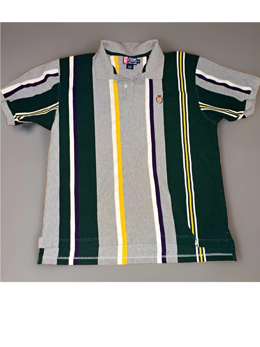 Vintage Chaps Ralph Lauren Men's XXL Gray/Green Multi Striped Polo Shirt SS Y2K